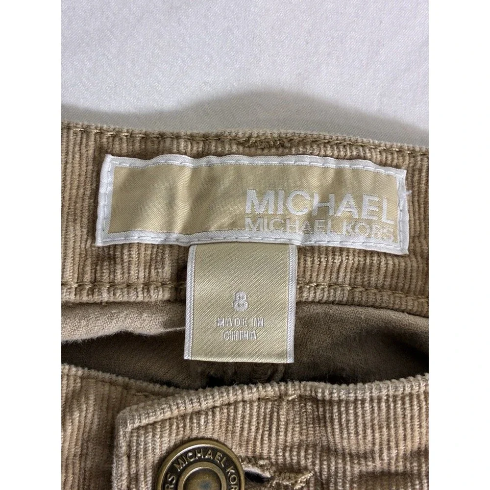 Michael Kors Womens Corduroy Jeans Sz 8 Camel Tan Skinny Mid Rise Five Pocket